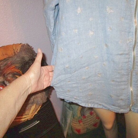 Linen Womens Jacket Size XL Pockets Full Zip Hoodie Long Sleeves Metallic Stars - Picture 5 of 12